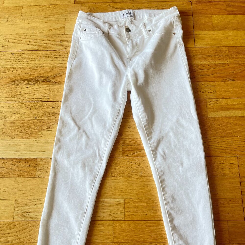 C PINK WHITE STRETCHY PANTS JEANS SIZE 5 / 27